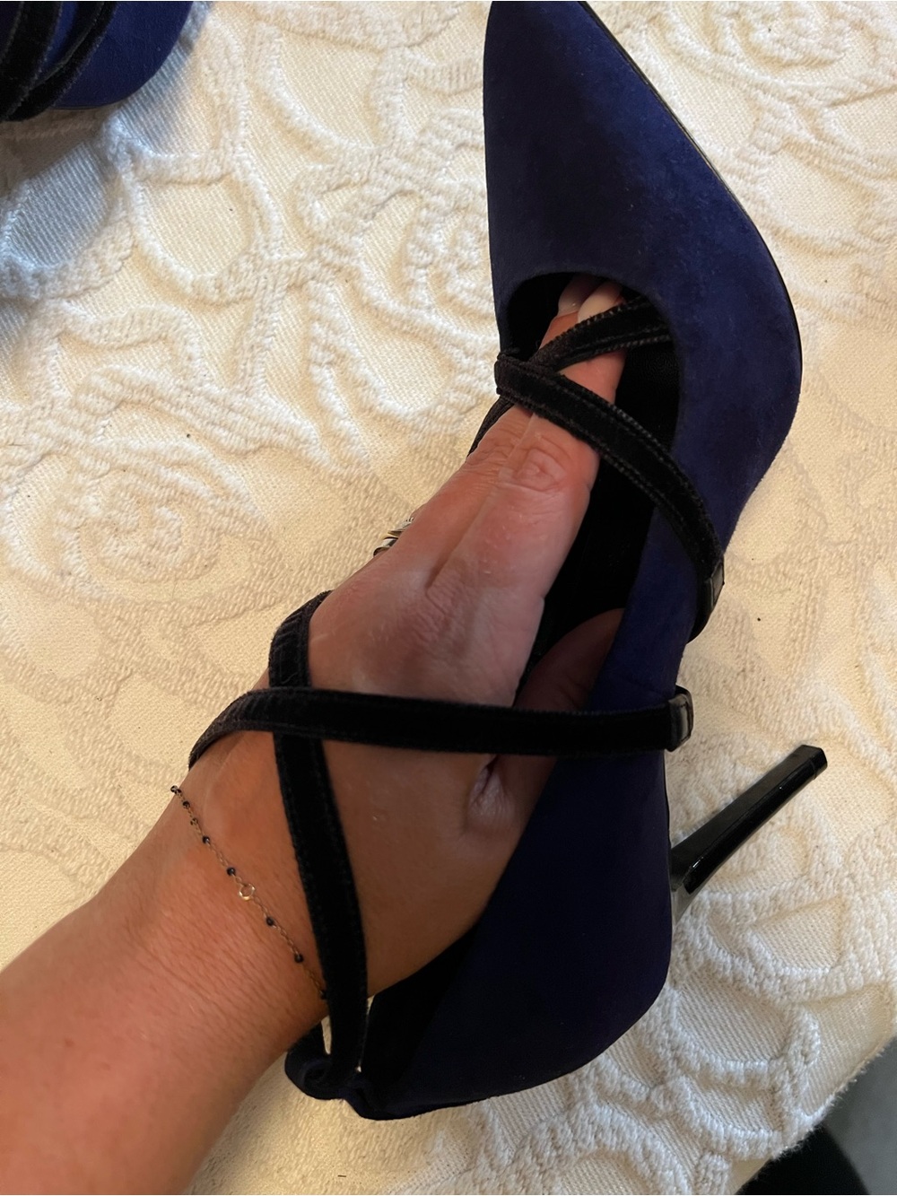 Lanvin Paris Navy Blue Suede & Black Leather Strappy Pumps - Size 38, Italy - Picture 7 of 7